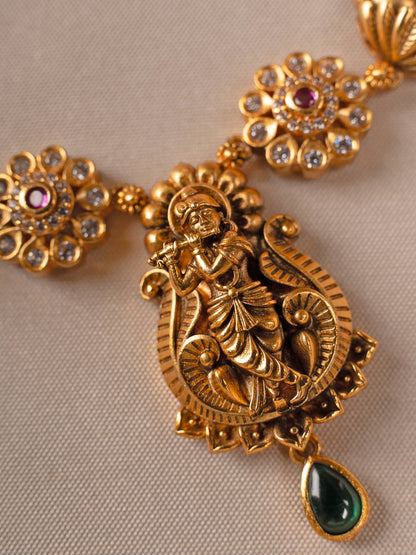 Traditional Temple Jewellery Set with Krishna Pendant